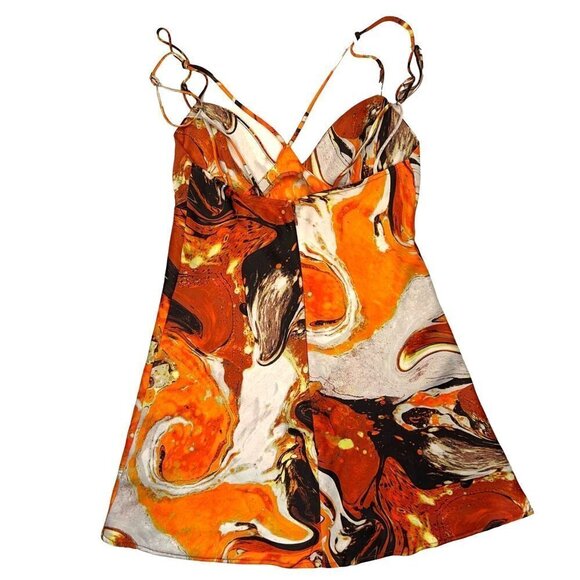 Urban Outfitters MEDIUM Pretty Please Retro Marbled Strappy Cut Out Mini Dress - Picture 2 of 6